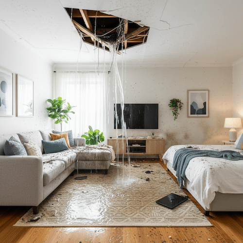 chambre avec dégâts des eaux